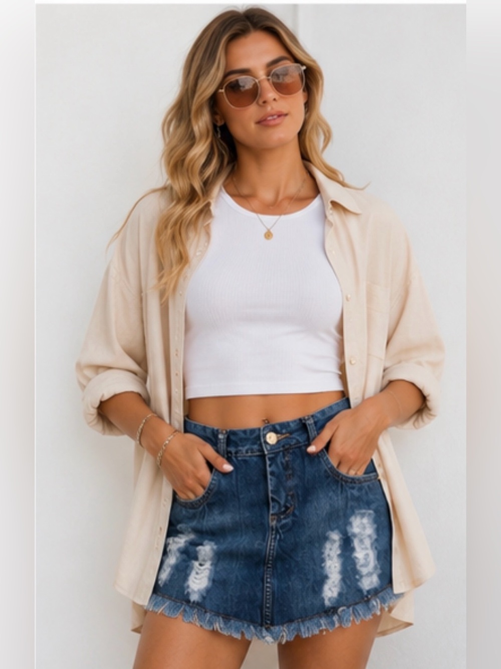 Distressed Denim Mini Skirt – Size 3 (XS/S Petite) Frayed Hem